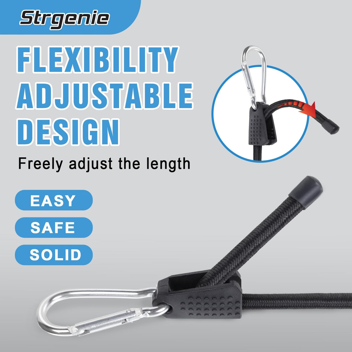 Strgenie Adjustable Bungee Cords with Hooks Heavy Duty Elastic Cords with Clips Carabiner Bungee Cord Elastic Ropes for Outdoor, (4, Black, 24")