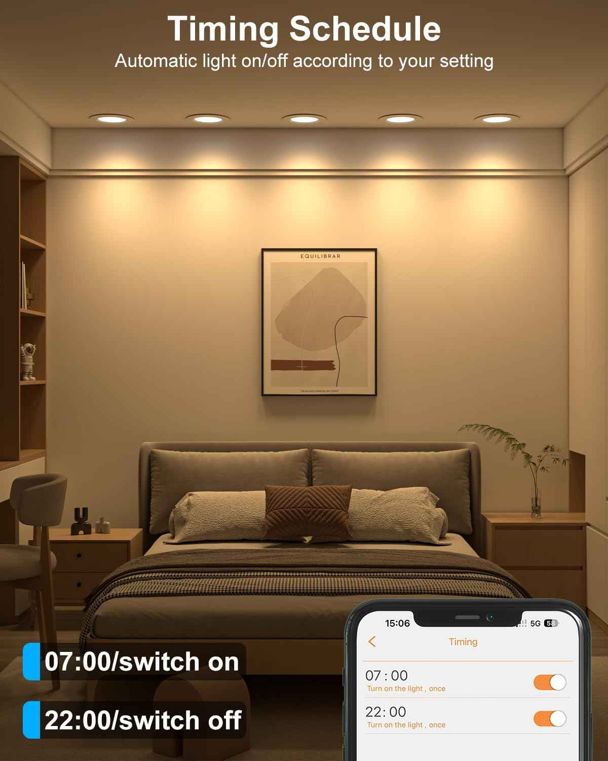 Smart RGB LED Recessed Lighting 6 Inch - Bluetooth Can Lights, 13W Color Changing, Alexa Compatible, 6-Pack for Bedroom, Living Room, Kitchen
