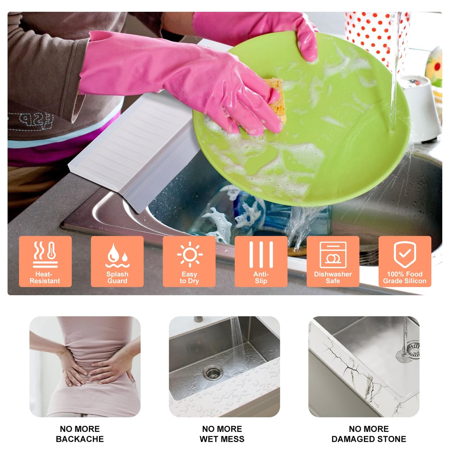 kitchen Silicone Sink Splash Guards & Edge Protector, 4"X20", Pure Silicone, Open Edge Protector Can Be Cut & DIY, Fits All Sinks