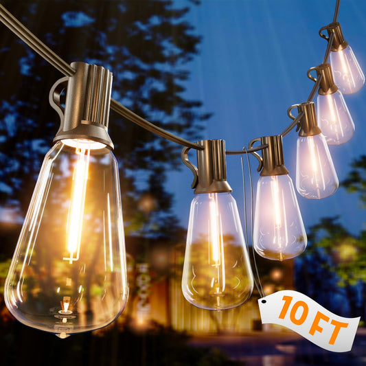 SEVSONSNZZ 10FT Outdoor String Lights - Waterproof LED Patio Lights Shatterproof ST38 Edison Bulbs, Connectable Hanging Outdoor Vintage Lights for Indoor Backyard Yard Gazebo Porch Party Decor