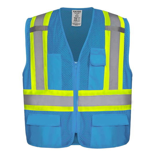 KAYGO Safety Vest with Pockets - High Visibility Reflective Vest ANSI Class 2 Construction Vest (Type R, Not FR) KG0100 (S, Sky Blue, 1 Pcs)