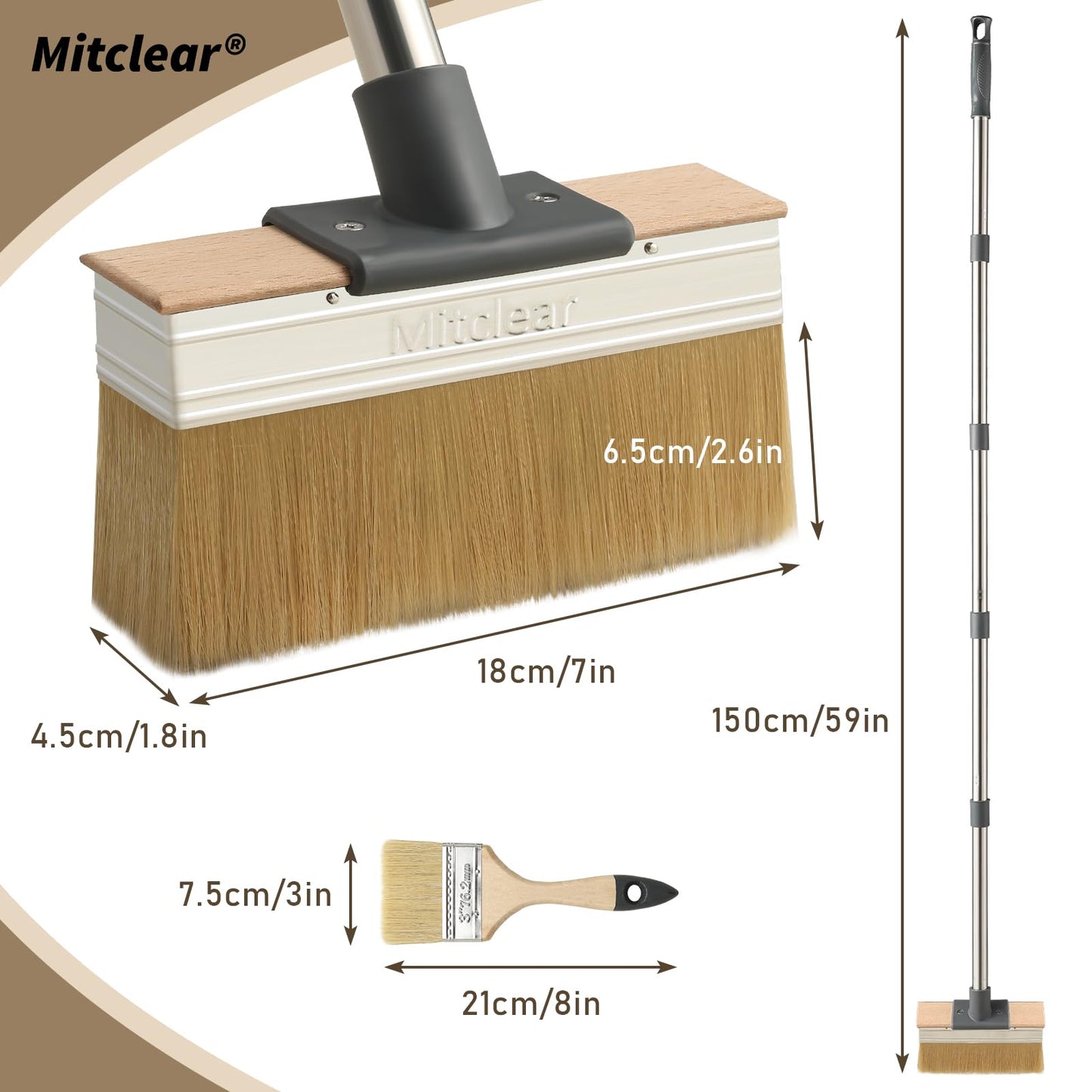 Mitclear Deck Stain Brush Applicator with Long Handle(59IN), 7IN Wide Deck Paint Brushes for Applying Stains, Paints and Sealer on Outdoor Wood Deck, Fence, Patio, Wall, Furniture