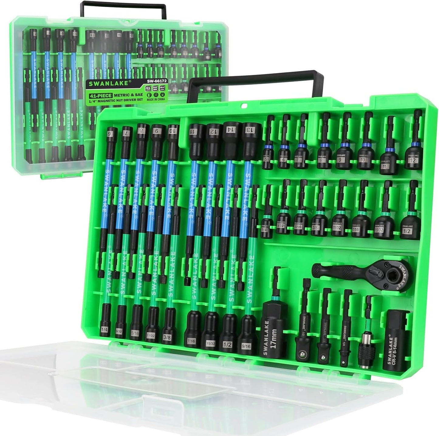 74-Piece Magnetic Nut Driver Set for Impact Drill - Metric & SAE, Universal Socket & Quick-Change Bit Extension