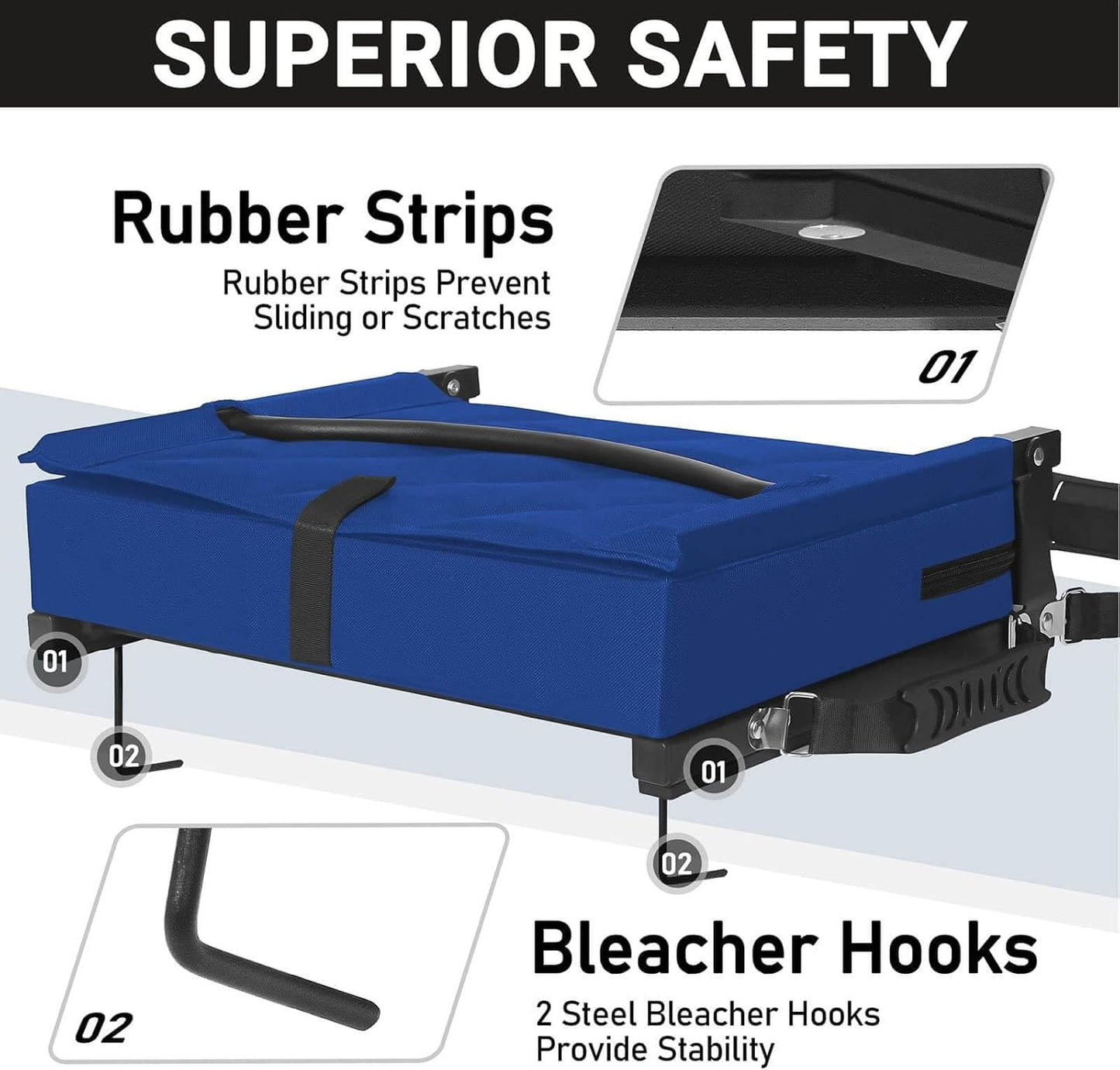 Sheenive Stadium Seats - Padded Bleacher Chairs with Back Support & Shoulder Strap | Portable Comfort, Blue