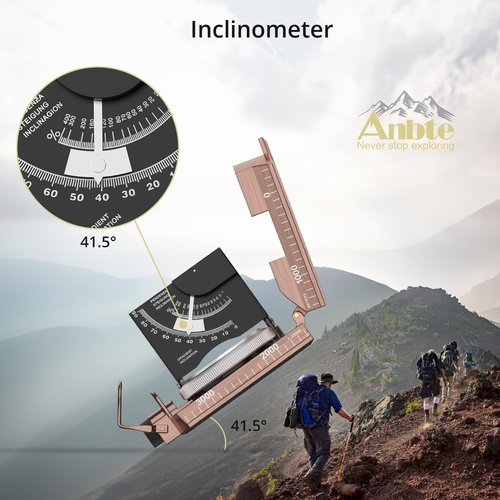 Anbte Compass Hiking Survival, IP65 Waterproof Metal Compass with Sighting Clinometer and Carry Bag, Multifunctional, Professional, for Camping Hunting Hiking Navigation, Bronze