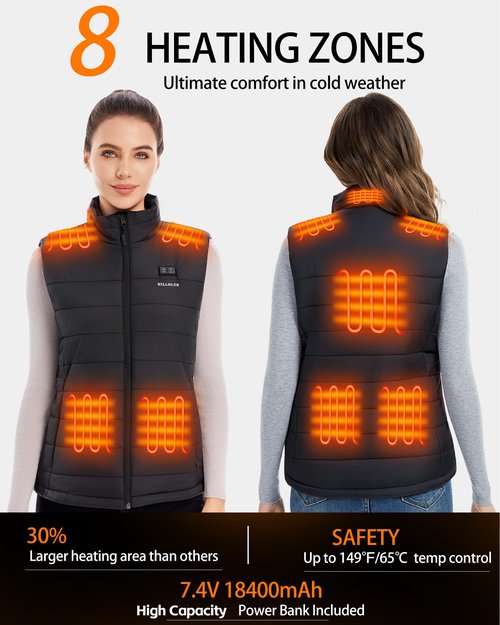 HILLSLTR Heated Vest Women with 18400mAh USB-C Rechargeable Battery, Lightweight Puffer Electric Heating Vest with Heated Collar,M