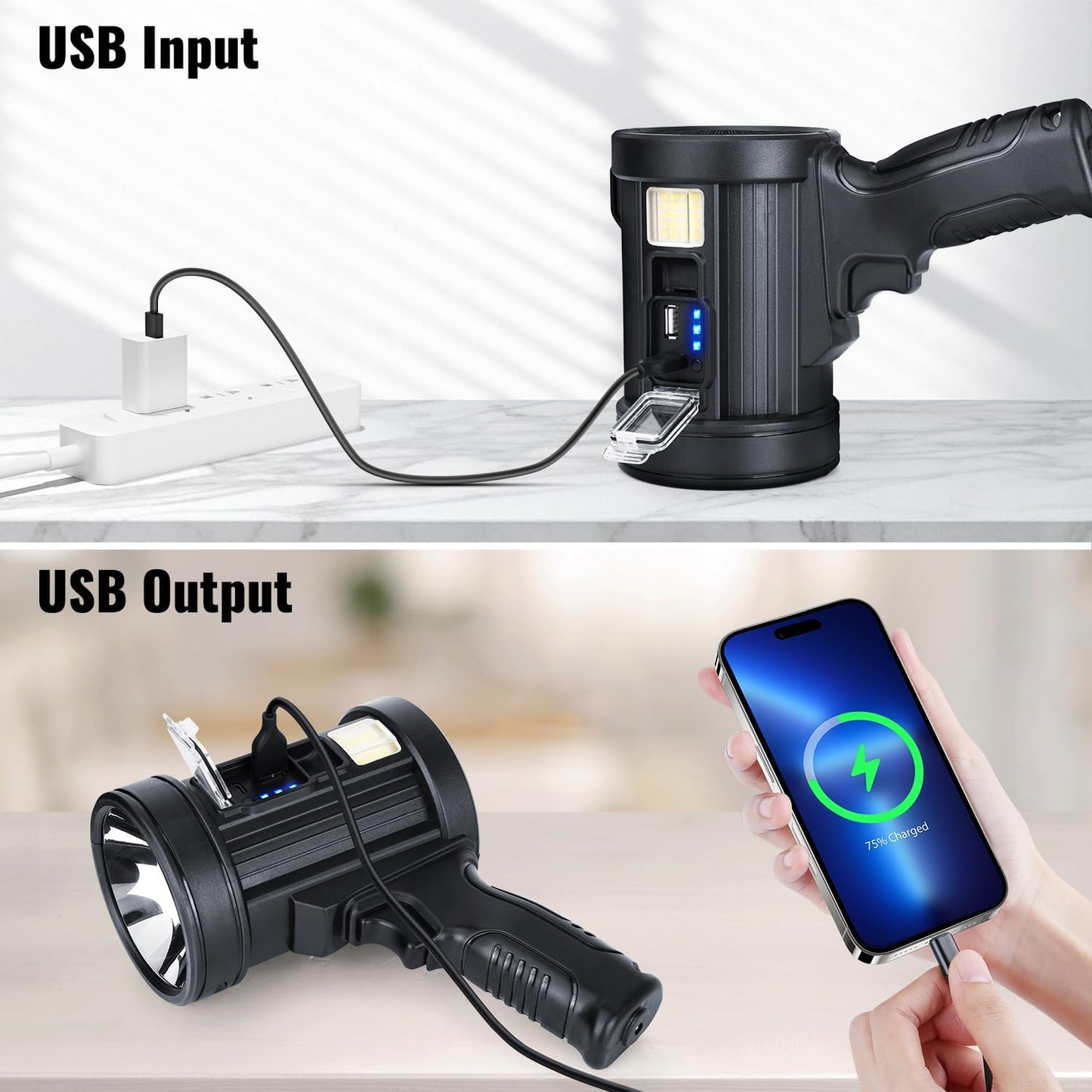 99,000 Lumens Rechargeable Handheld Spotlight - Super Bright LED Flashlight for Boats