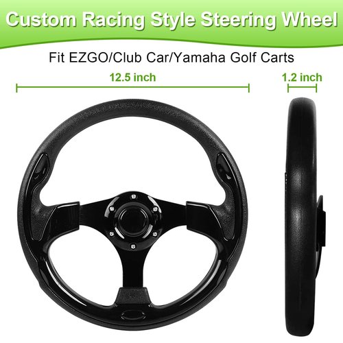 Golf Cart Steering Wheel fit EZGO RXV & TXT, Club Car DS, Club Car Precedent Tempo, Yamaha Golf Carts(Steering Wheel Black)