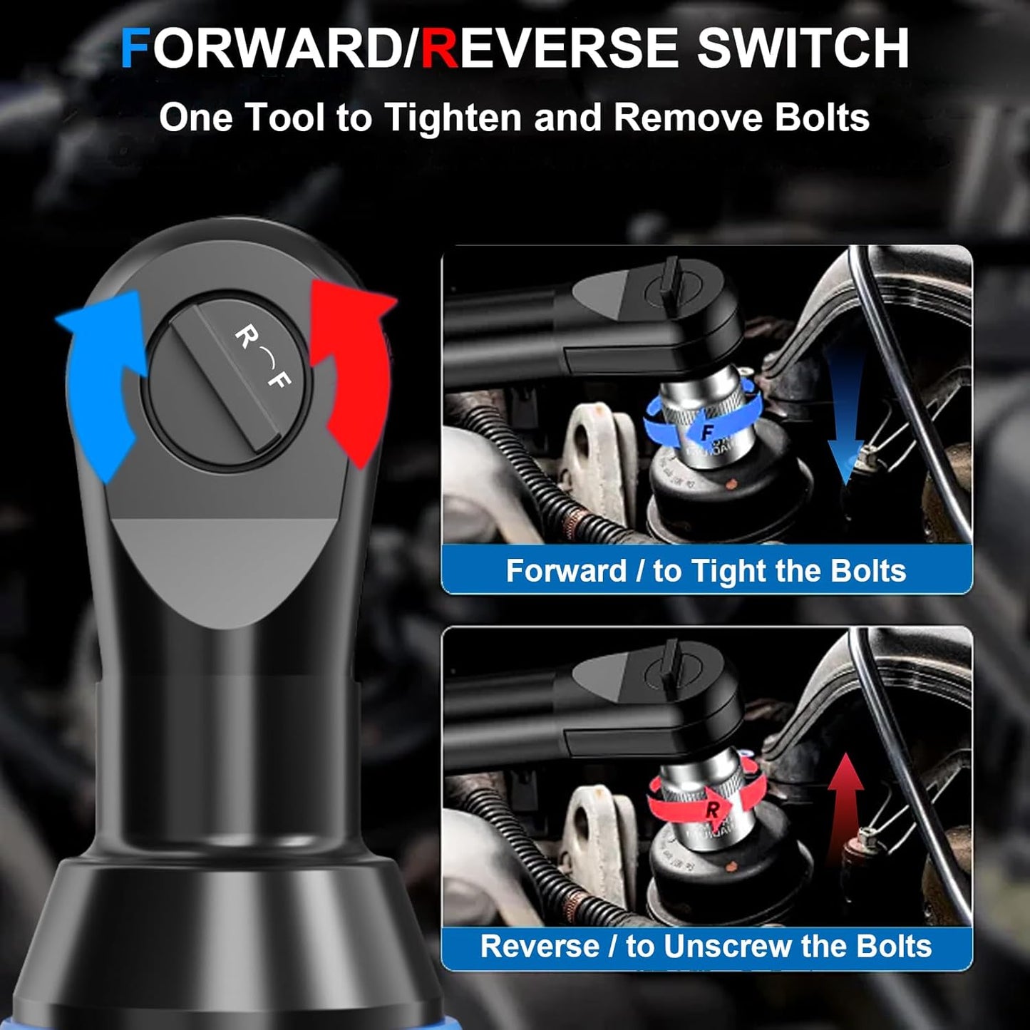 AZZUNO Cordless Electric Ratchet Wrench Set - 30 Ft-lbs, 300 RPM, 2 Batteries & 7 Sockets