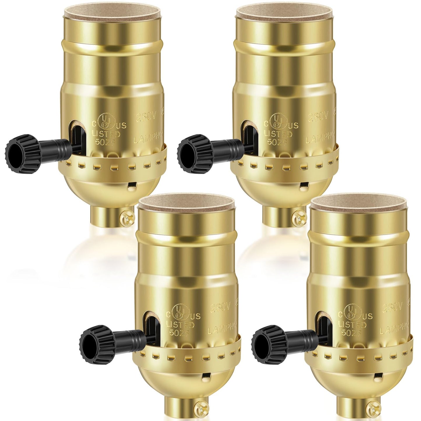 Saysurey 4 Pcs UL Listed Lamp Socket Replacement 1 Way ON/Off Light Settings E26 Threaded Base Turn Switch Knob Light Socket Lamp Parts for Repair Table Floor Lamps DIY Project, Gold