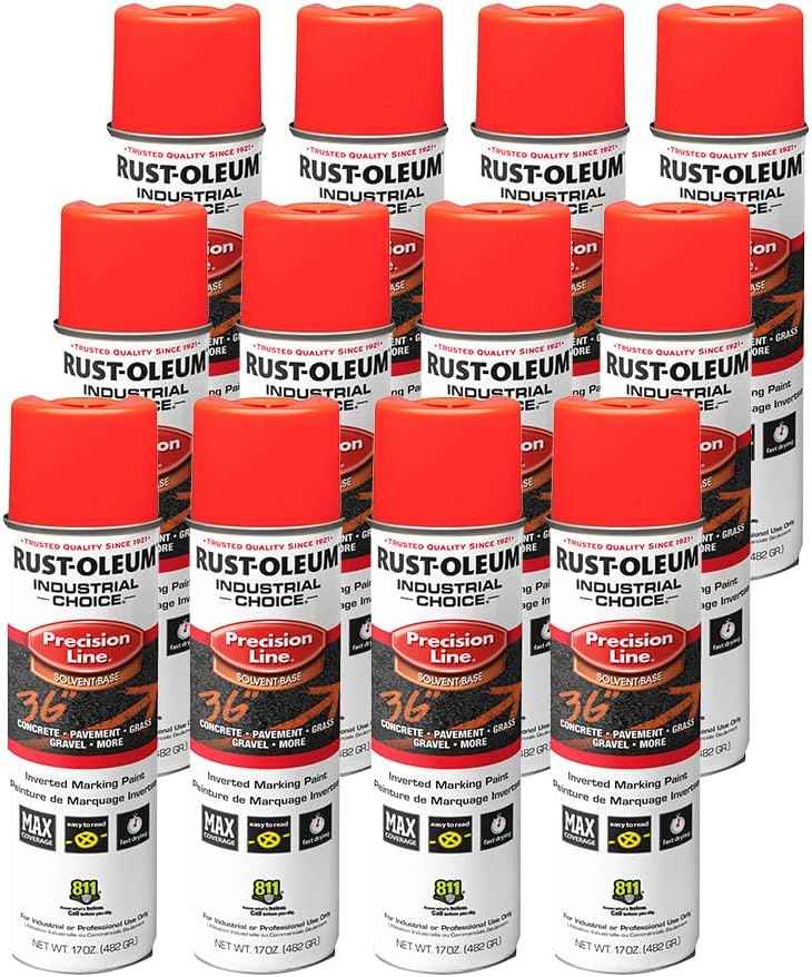 Fluorescent Orange Marking Spray Paint - Rust-Oleum 12 Pack, 17 Oz Inverted Solvent-Based