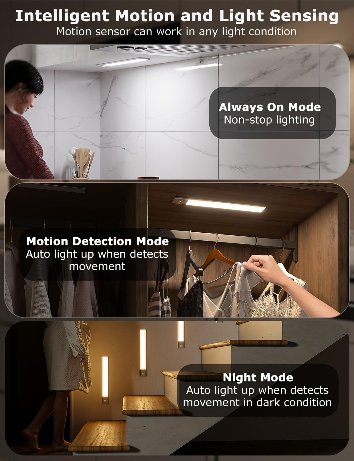 12" Wireless Ultra-Thin Under Cabinet Lighting - Rechargeable Motion Sensor Kitchen Lights, 3 Color Temps, Magnetic Aluminum Alloy (4 Pack, Silver)