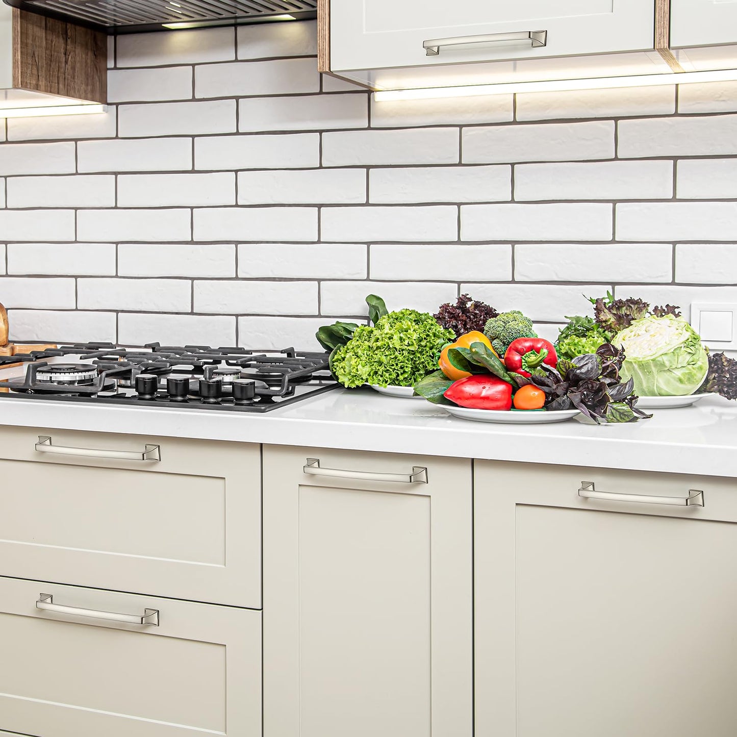 Ravinte 30 Pack Solid 7-1/2" Square Foot Arch Pulls Kitchen Cabinet Handles Brushed Nickel Pulls Silver Dresser Kitchen Cupboard Hardware Handles for Cabinets Cupboard Drawers