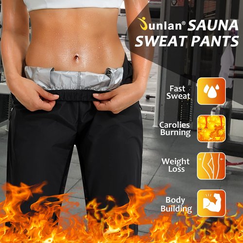 Junlan Sauna Suit for Women Sweat Sauna Pants Gym Workout Sweat Suits for Women (C.Black Pants Only,3X-Large)