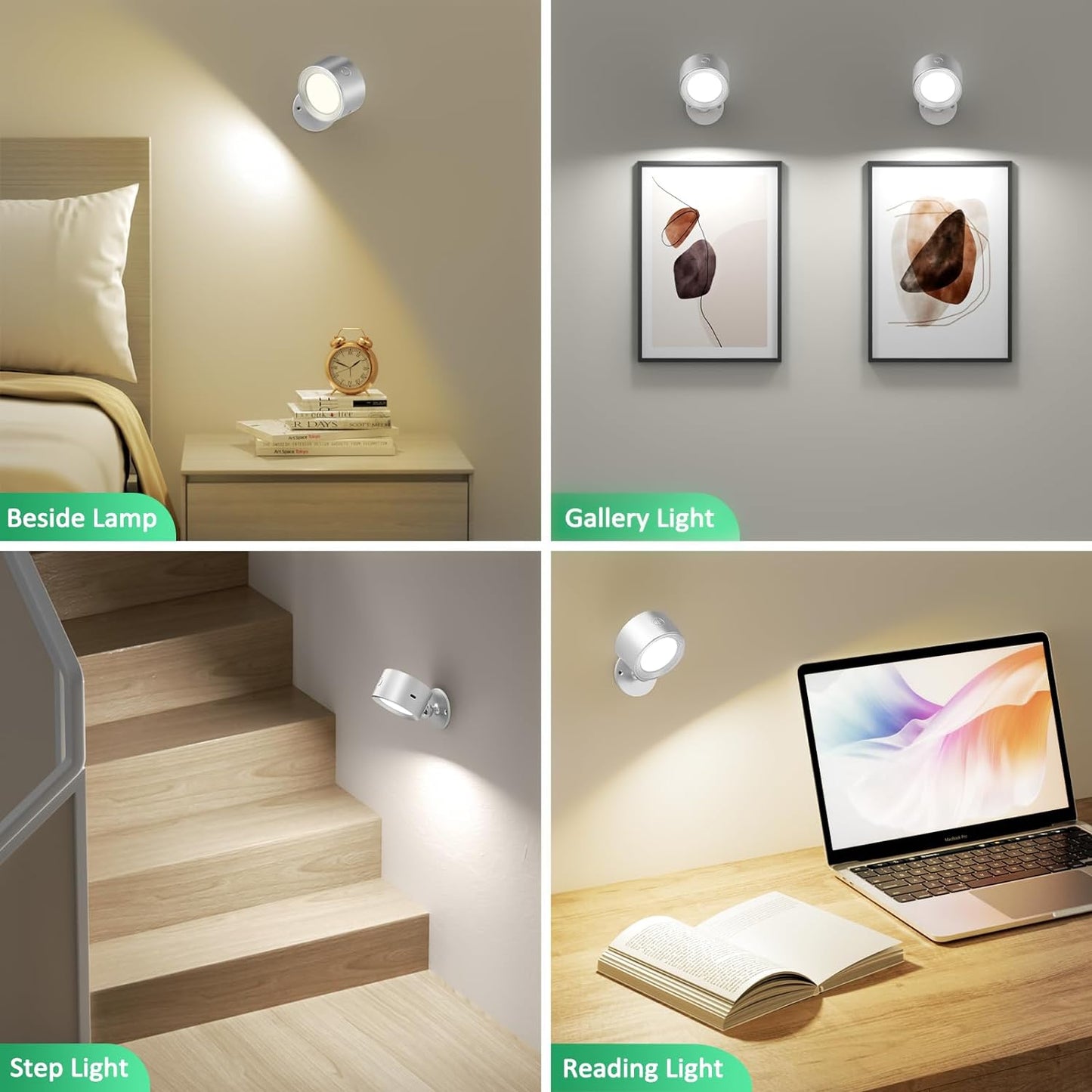 Rechargeable LED Wall Mounted Lights - 3 Pack with Remote, Dimmable & 360° Rotation for Bedroom