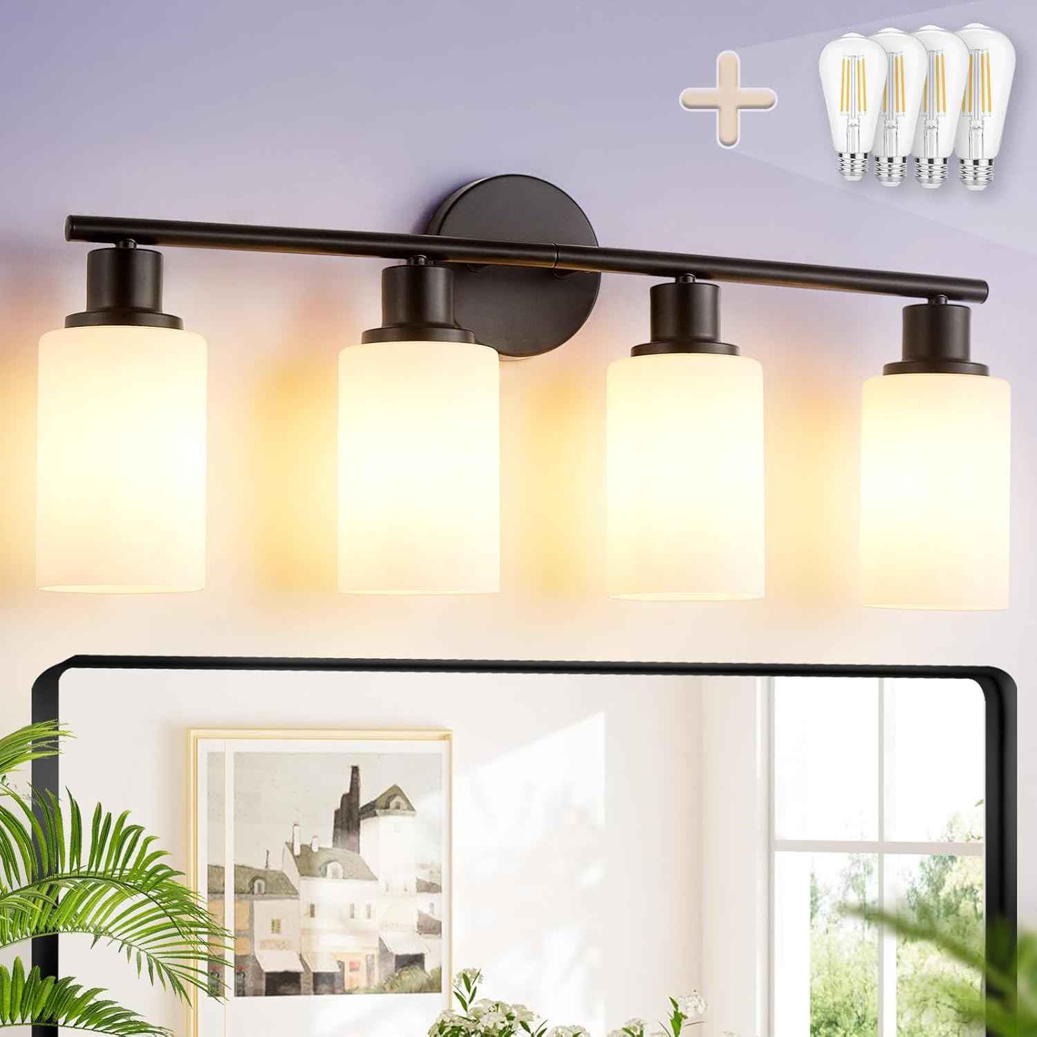 Modern Black 3-Light Bathroom Vanity Light Fixture with Clear Glass Shades - 2 Pack