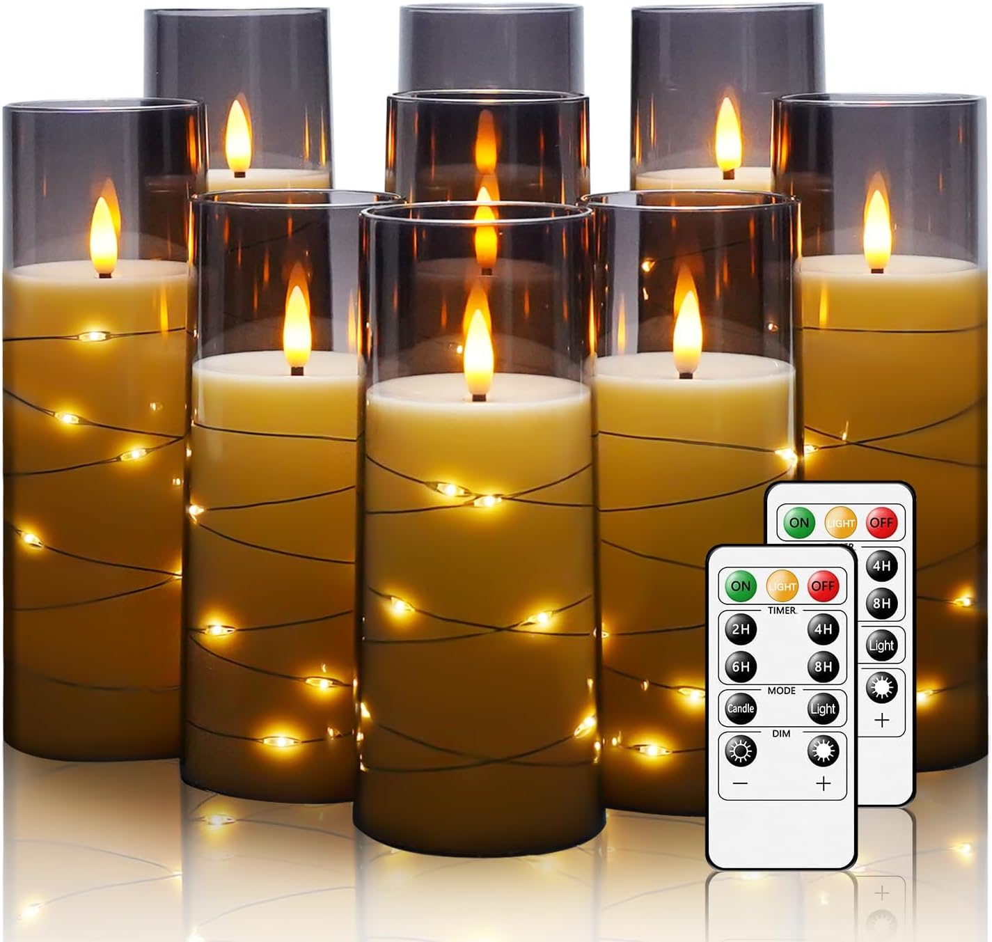 Flameless LED Pillar Candles Set - 9 Pcs White with Remote & Star String for Home Decor