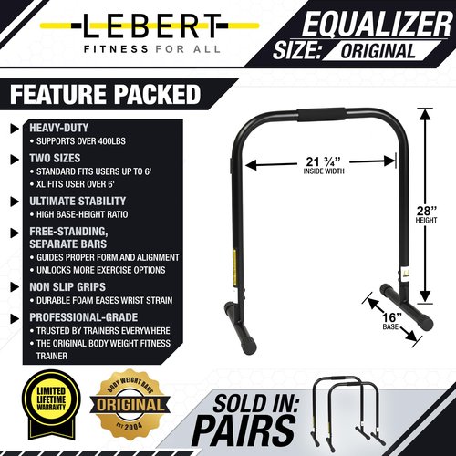 Lebert Fitness Equalizer with Resistance Band - Calisthenics Equipment ✓ Dip Station ✓ Push Up Stand Bar ✓ Pull Up Dip Bar ✓ Bodyweight Equipment ✓ For Intensive Use