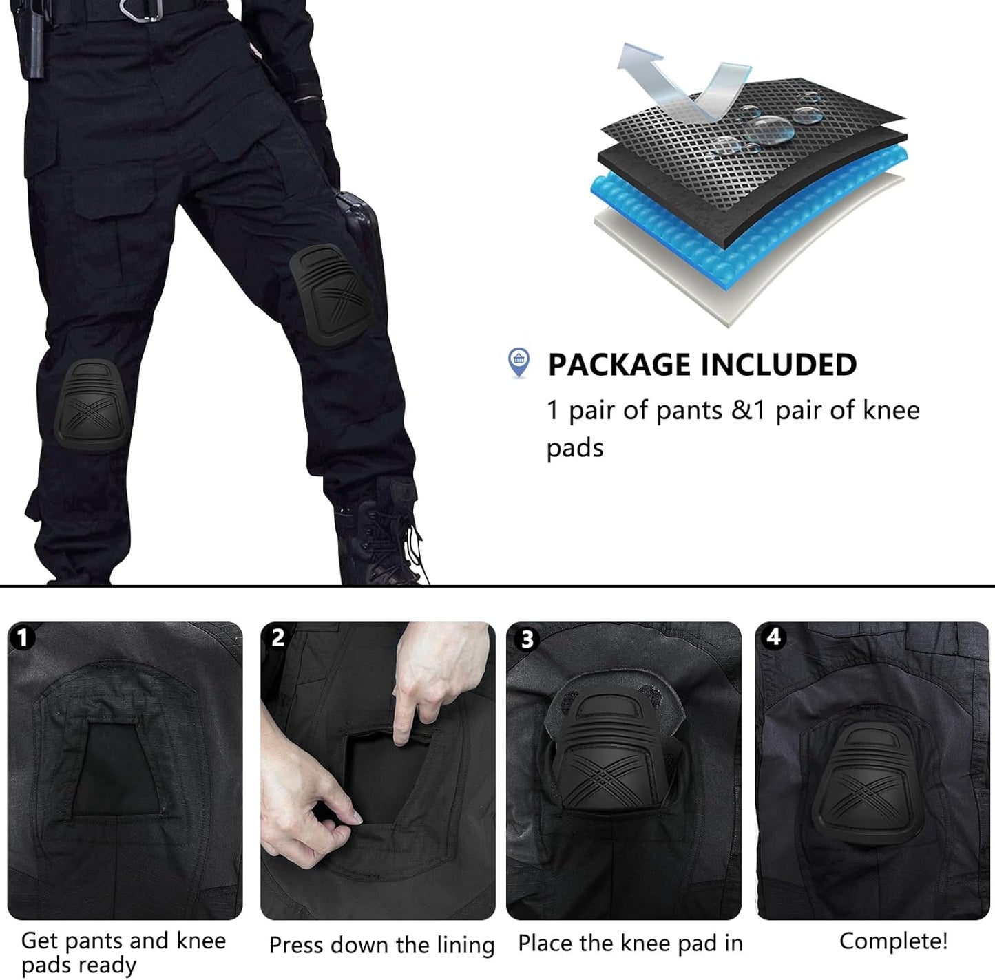 Skiennix Men's Tactical Pants - Waterproof Camo Cargo Pants with Knee Pads & 10 Pockets