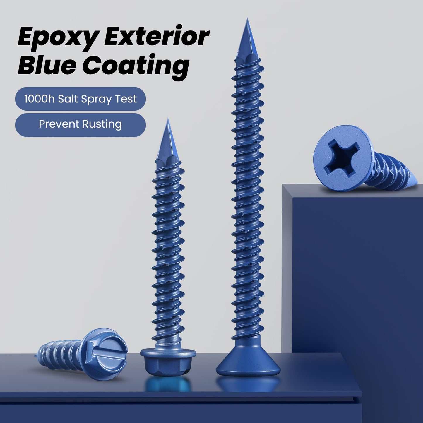 BNUOK 35Pcs 1/4 x 2-3/4 Inch Concrete Screws Anchor with Drill Bit, Blue Hex Head Masonry Brick Stucco Cement Block Screws, Diamond Point