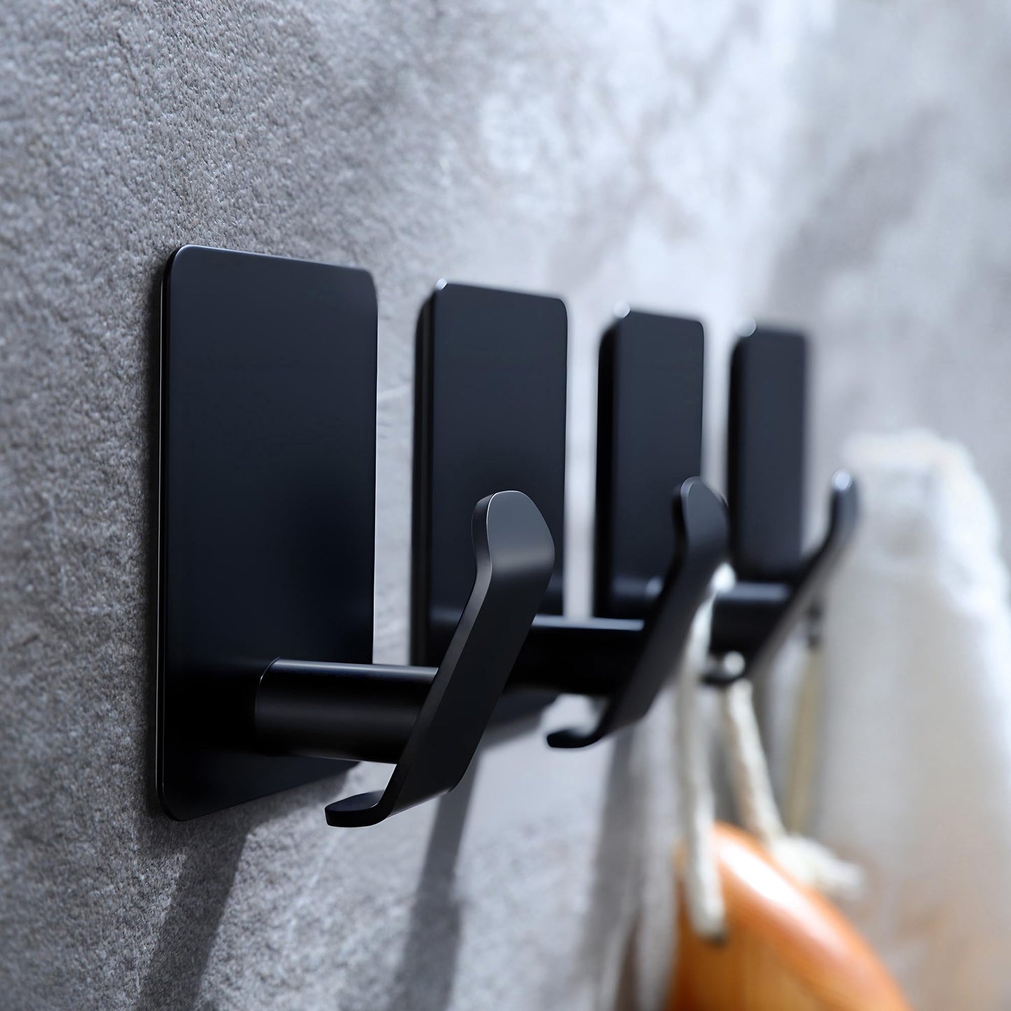 Taozun Towel Hooks Bathroom/Adhesive Towel Hooks - 4 Pack Black Hooks for Towels, Wall Hooks for Bath and Kitchen, Stainless Steel