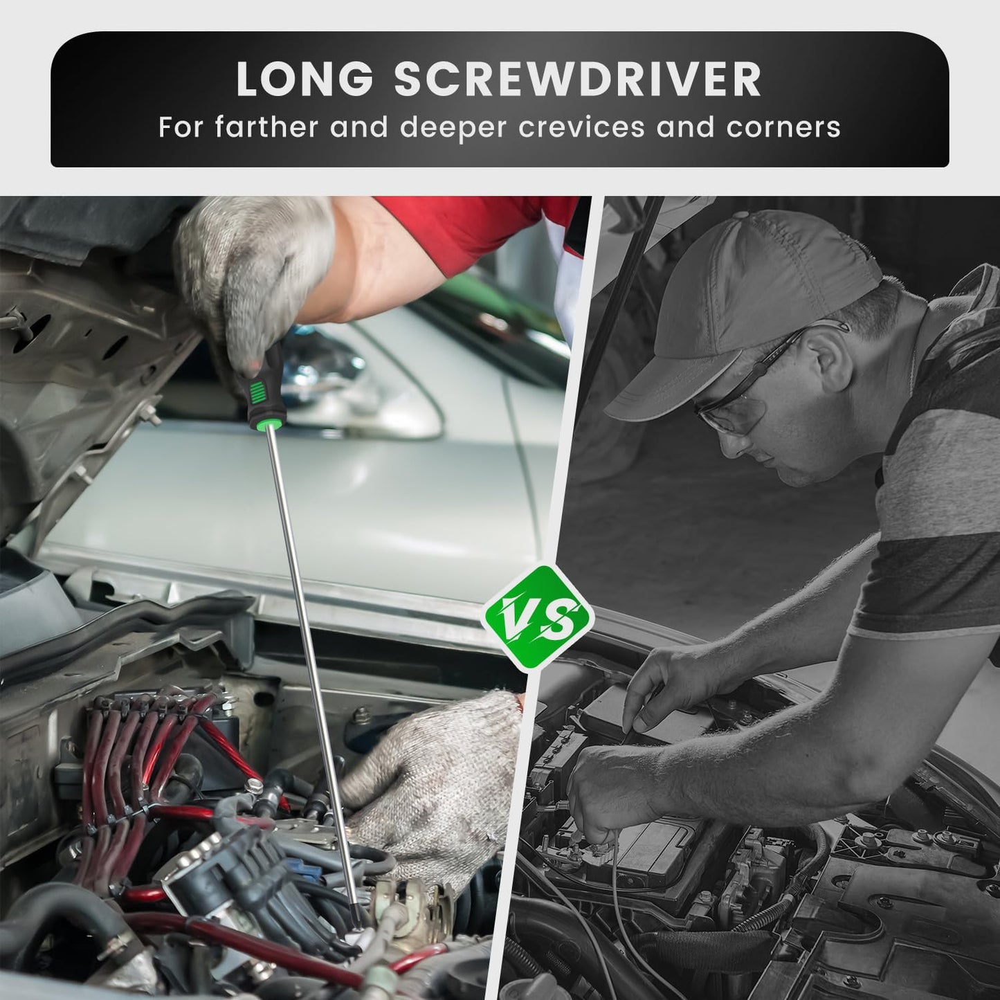 GURADESIGN 4-Piece 12" Long Screwdriver Set Slotted and Phillips, Long & Short Magnetic Screwdriver Set