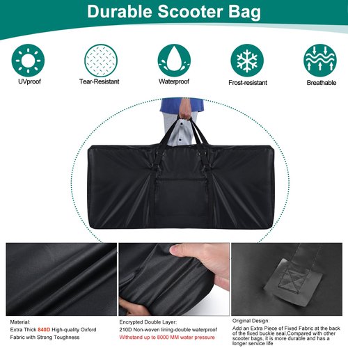 Electric Scooter Bag Storage, Heavy Duty 840D Electric Scooter Carrying Bag with Padded Carry Strap and Double Open Waterproof Zipper, Universal Scooter Accessories for Most Electric Scooter Models