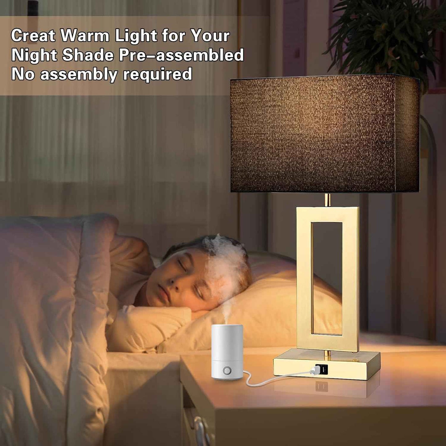 Gold Table Lamps Set of 2 - 3-Way Dimmable Touch Control with USB Ports, 22” Modern Design for Bedroom & Living Room
