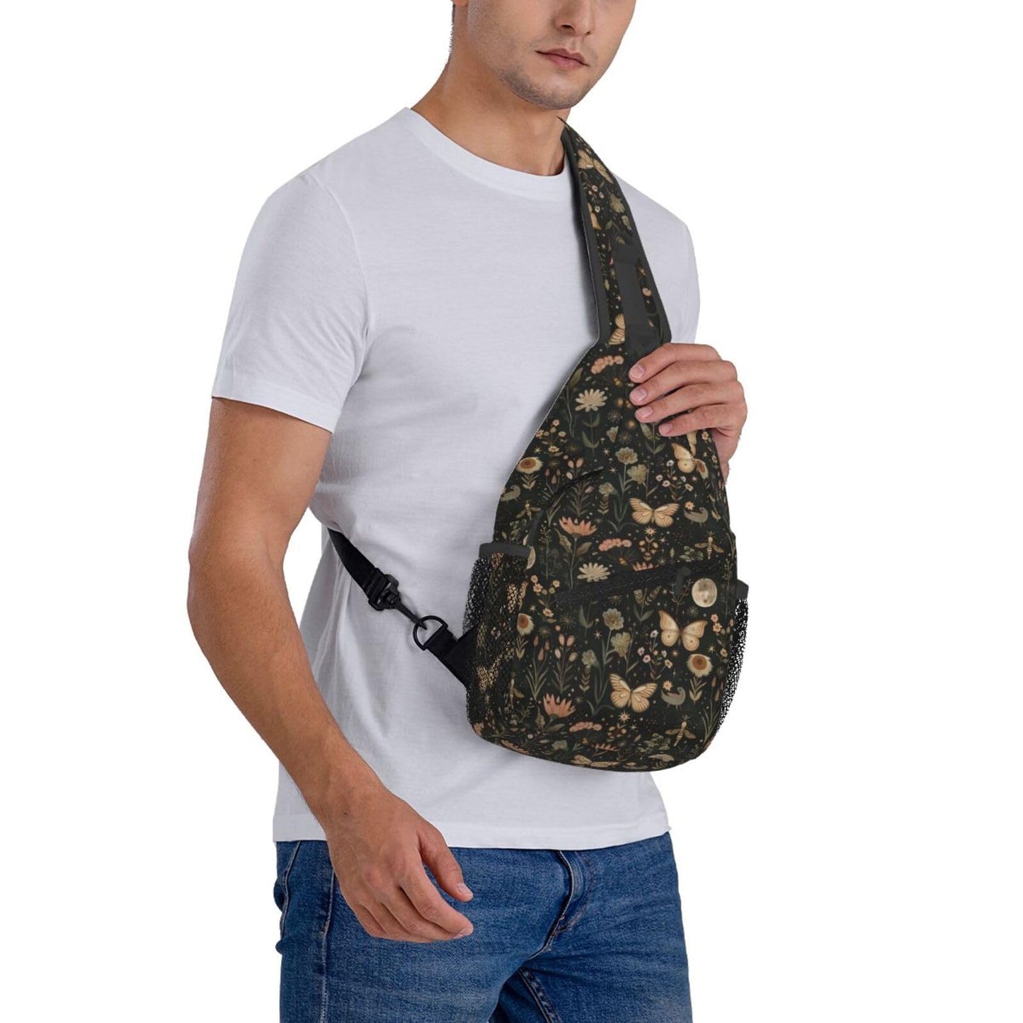 SUPLUCHOM Sling Bag Vintage Butterfly Moon Flower Hiking Daypack Crossbody Shoulder Backpack Travel Chest Pack for Men Women