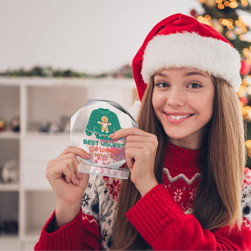 Barydat 6 Pcs Ugly Christmas Sweater Trophies 4.72 Inch Ugly Sweater Trophy Acrylic Ugly Sweater Contest Prizes for Xmas Winner Holiday Party Trophy Award Game Favors, 6 Styles