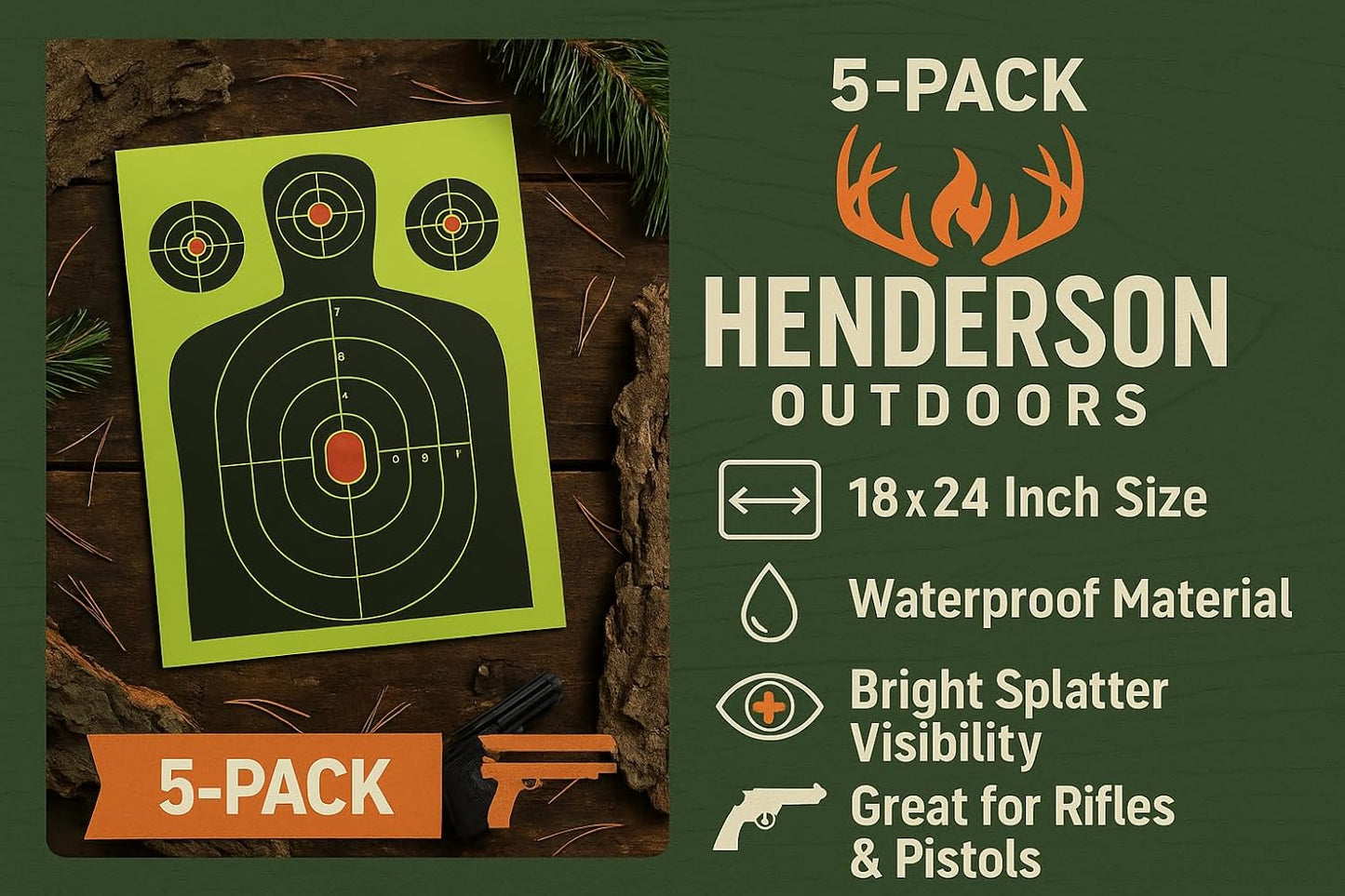 Splatter Targets 18x24 - Waterproof 5-Pack | High Visibility Reactive Paper for Rifles & Pistols