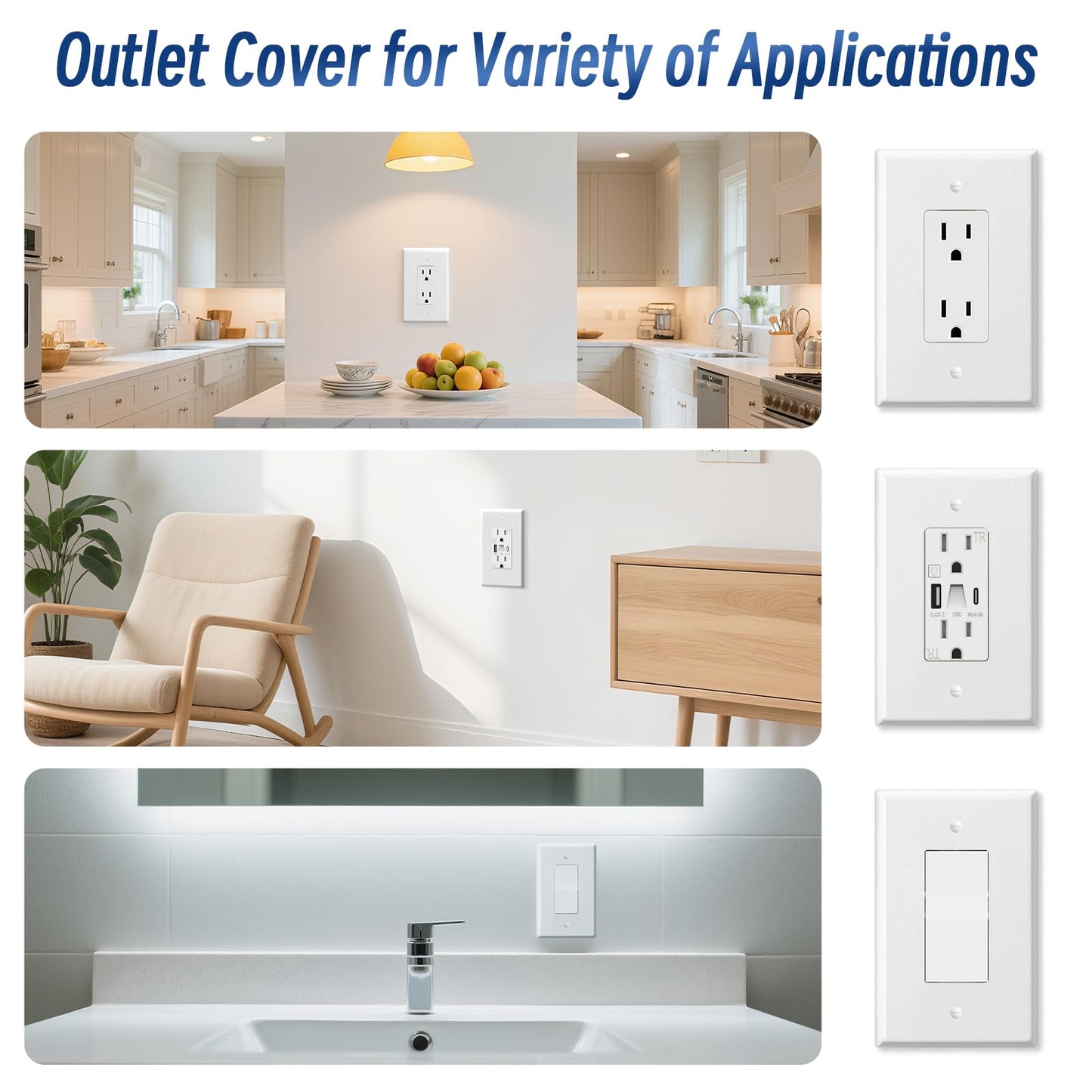 BKDEORS Jumbo Decorator Wall Plate Covers 1-Gang Oversize Outlet Cover Plate 5.5" x 3.5" Impact Resistant for Electric Outlets Light Receptacle Outlets GFCI Switches, White (6 Pack)