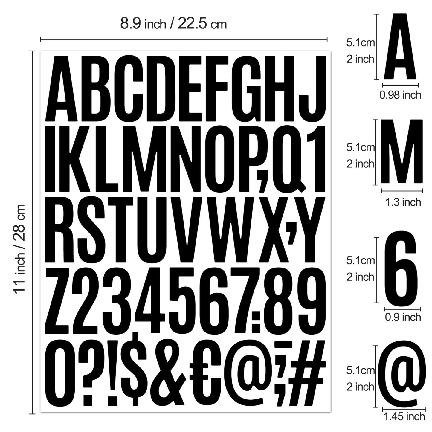 1000 Pcs Waterproof 2" Vinyl Alphabet & Number Stickers - Self-Adhesive for Mailboxes, Windows, Doors, Signs, Vehicles & More, Black