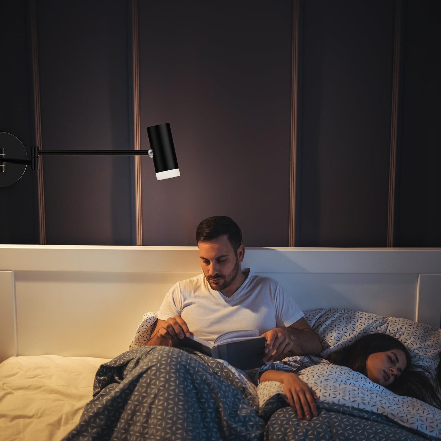 Afyuol Battery Operated Wall Sconces Set of 2, Swing Arm Wall Lamp with Remote Control, Not Hardwired Led Wall Lamp Fixtures Dimmable Wall Light Decor for Bedroom Reading Living Room