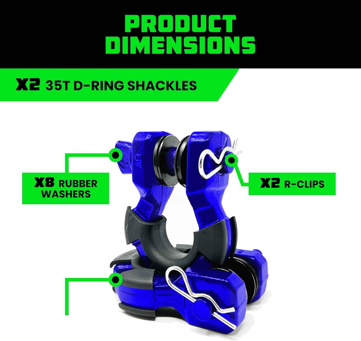 Heavy-Duty Rhino USA Super D Ring Shackles 2-Pack - 70,548lb Break Strength for Towing & Off-Road Recovery (Red)