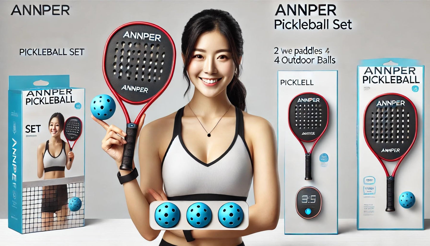 ANNPER Pickleball Paddle Set - 2 Carbon Fiber Blue Paddles, 4 Outdoor Balls | Lightweight & Durable for Beginners & Advanced Players | Premium Performance Gear(CarbonFiber Blue)