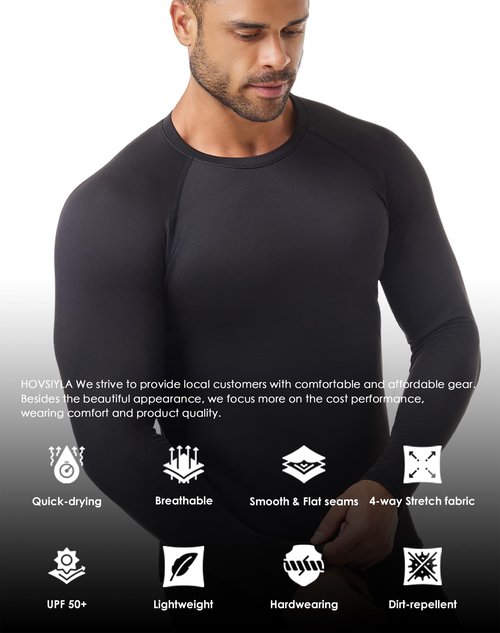 HovSiyla 3 Pack Men's Thermal Underwear Shirts Compression Fleece Lined Long Sleeve Athletic Base Layer Cold Weather Black Grey White L