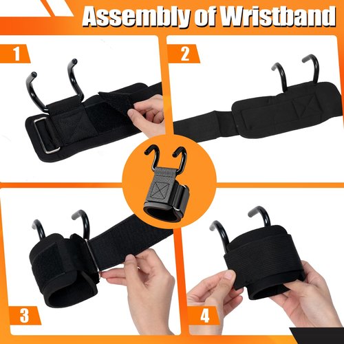 GQIRIL Pull Up Assistance Bands - Adjustable Heavy Duty Resistance Band with Knee Feet Rest for Pull Up Strength Training, Wrist Wraps for Home Fitness Body Stretching Workout Equipment (Black)