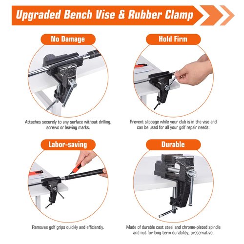 YIMISIMON Golf Grip Regripping Kit for Home Use | Includes Retractable Hook Blade, 15 Grip Tape, Grip Tape Remover, Portable Table Vise & Rubber Clamp | Quick Repair Solution Set