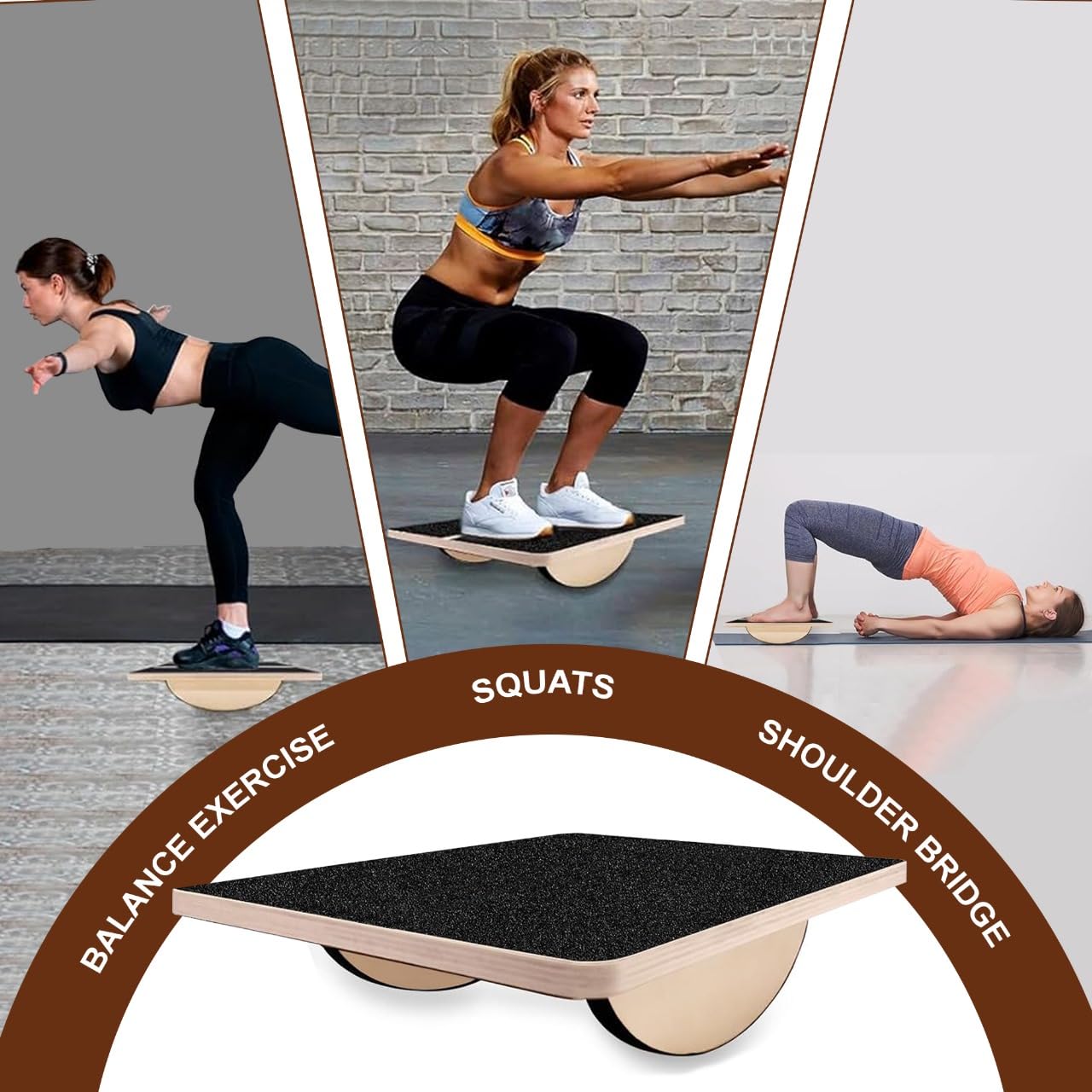 3-in-1 Portable Wooden Slant Board, Balance Board & Resistance Band – 5 Incline Angles –Incline Board – Slant board for exercise, Squats, Physical Therapy – Anti-Slip Surface, Portable, Metal Hook