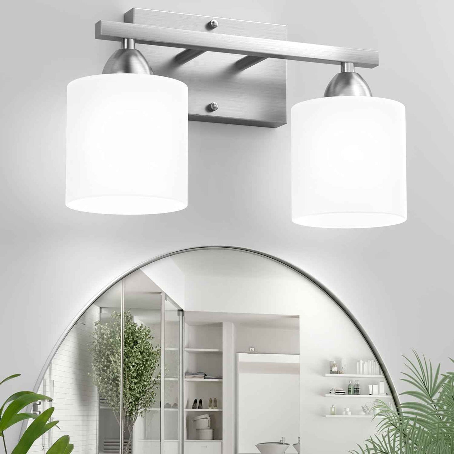 Modern 4-Light Bathroom Vanity Light Fixture - Anti-Rust Over Mirror Sconce with Milky White Glass Shades, E26 Base