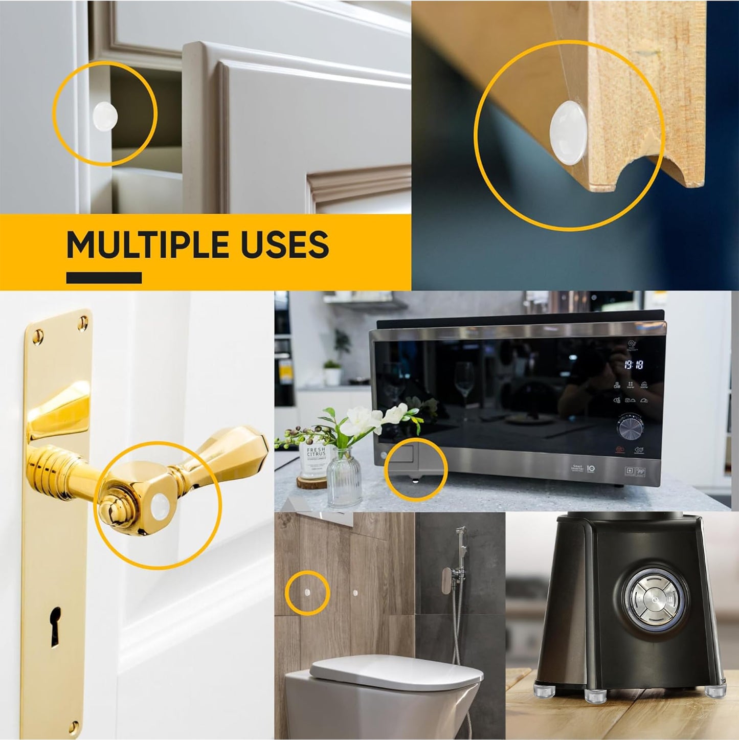 74 Clear Silicone Bumpers & Wall Protectors – 5‑Shape Self‑Adhesive Pads for Cabinets, Doors, Drawers & Furniture – Noise Dampening & Surface Protection by Vellax