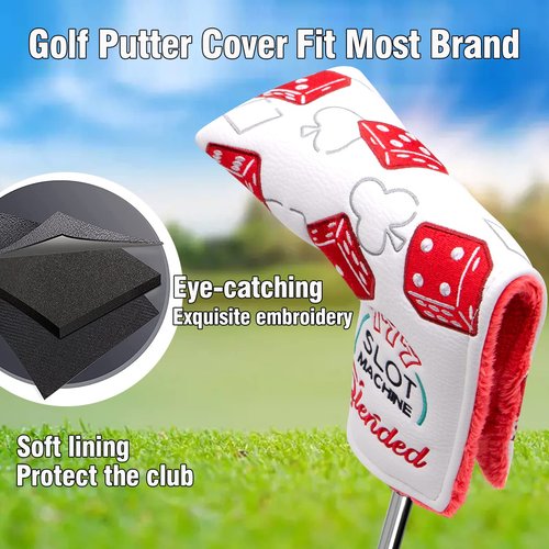 BAIRBRE Golf Club Covers Lucky 777 Blade Putter Headcover Golf Driver Covers Fairway Wood Headcover Hybrid Head Cover Blade Putter Cover Leather 3 Wood Headcovers Golf Headcovers for All Brand