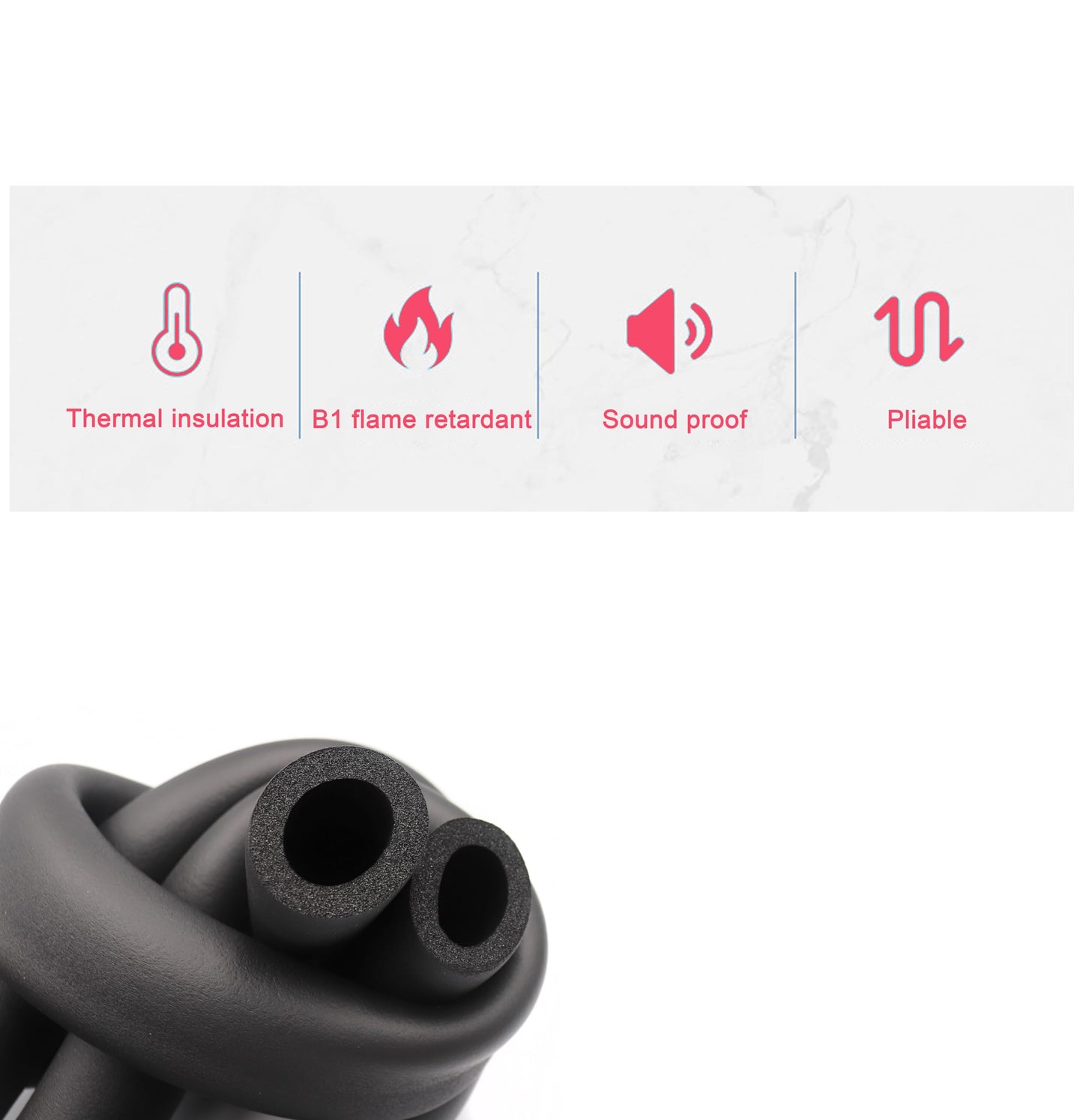 cSeao Pipe Insulation Foam Tube (1/2"" Thick x 1"" I.D x 6.6 feet) AC Uint Foam Tubing, Guitar Stand Foam Tube, Hollow Pipe Cover,Exercise Machine Handle Protector and Roof Rack, Black