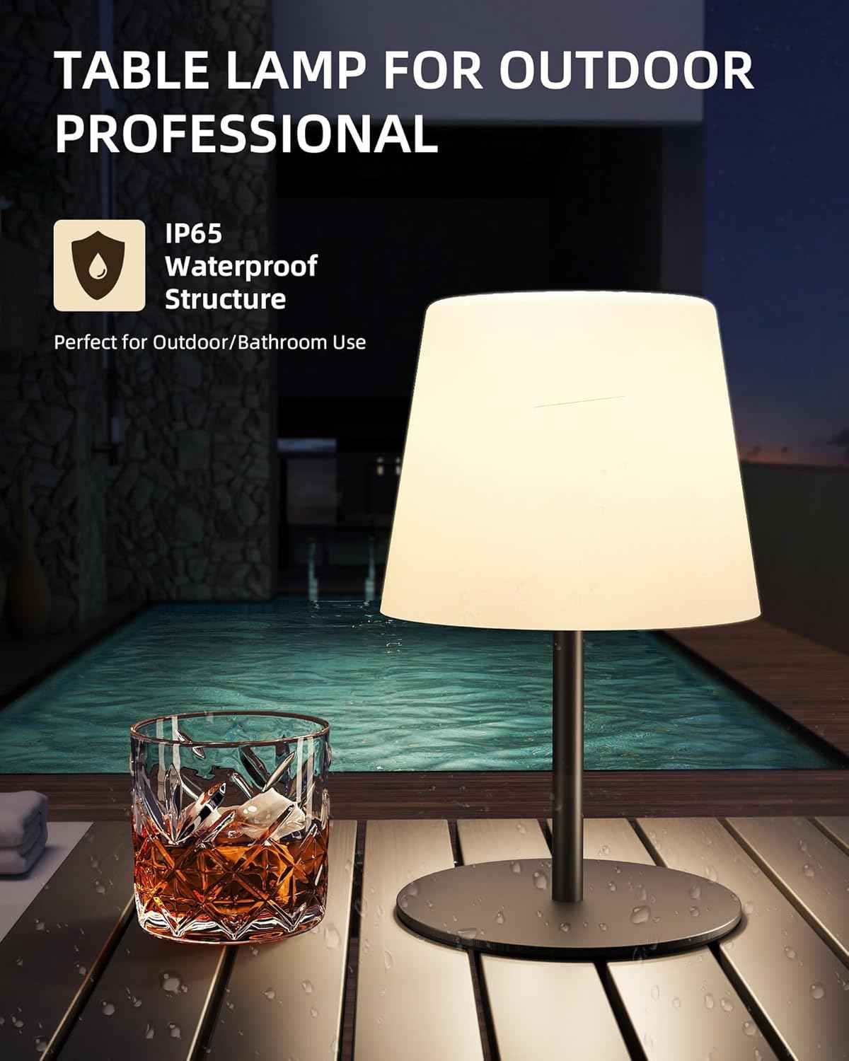 EZVALO Waterproof Cordless Table Lamp - Dimmable LED Night Light for Outdoor & Indoor Use