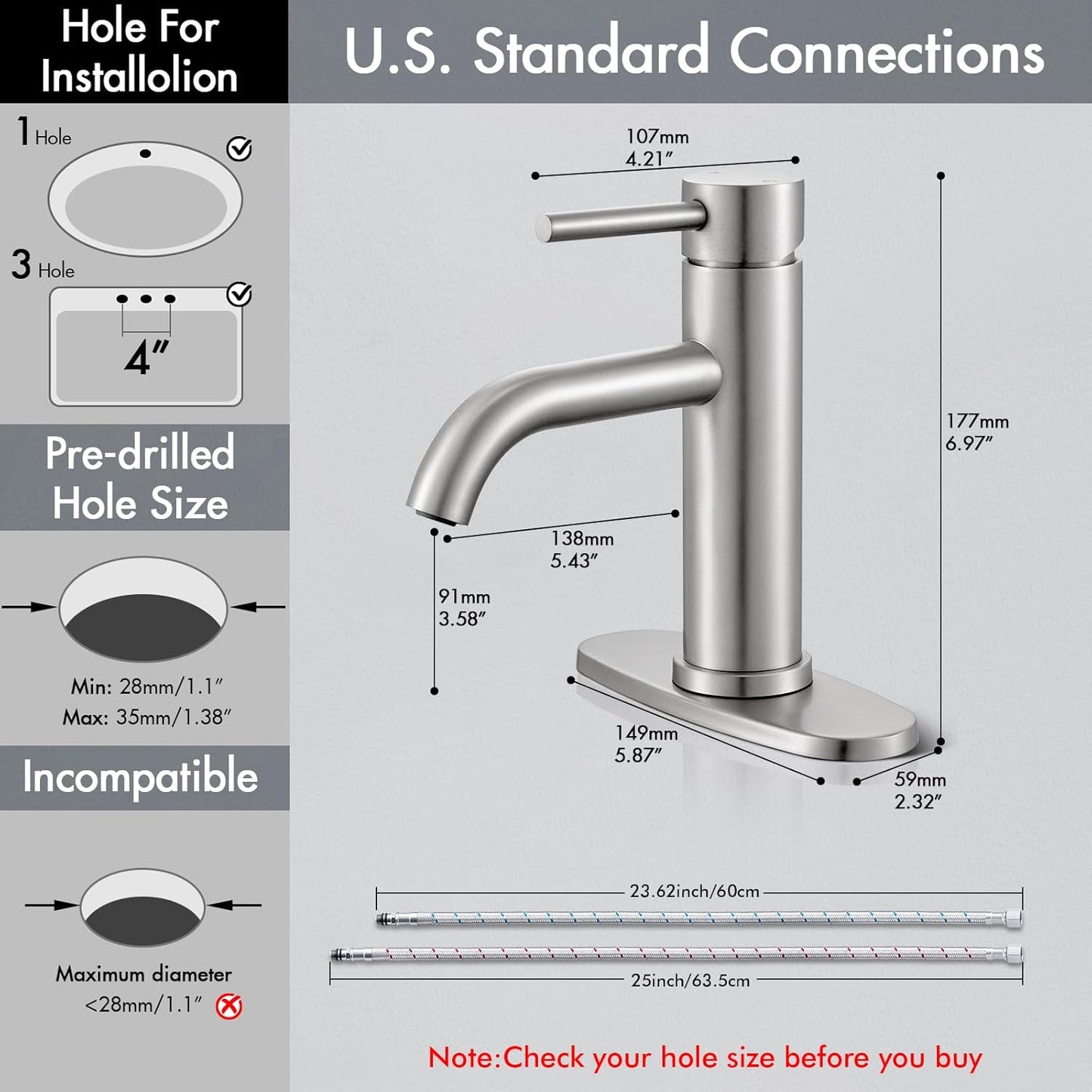 WINKEAR Gold Bathroom Faucet - Modern Single Hole Sink Faucet with Pop-up Drain & Flexible Hoses