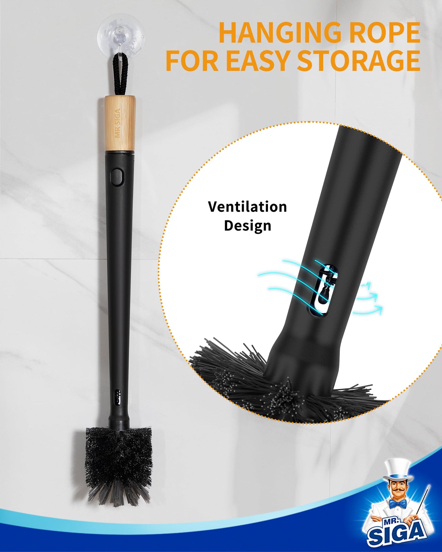 MR.SIGA Water Bottle Brush and Straw Cleaner Brush, Long Handle Bottle Cleaner Brush, 2 in 1 Bottle Cleaning Brush for Sports Bottles, Baby Bottles, Mugs, Straws, Black