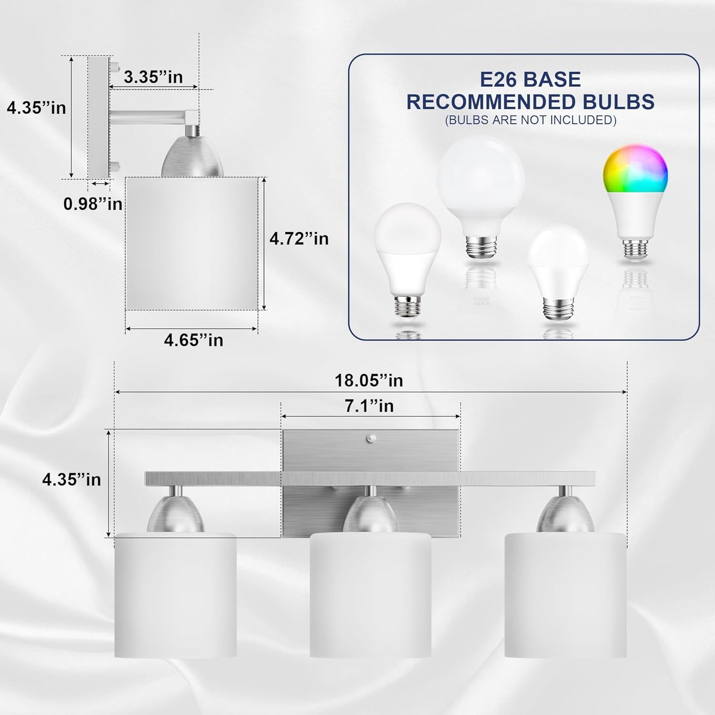 Modern 4-Light Bathroom Vanity Light Fixture - Anti-Rust Over Mirror Sconce with Milky White Glass Shades, E26 Base