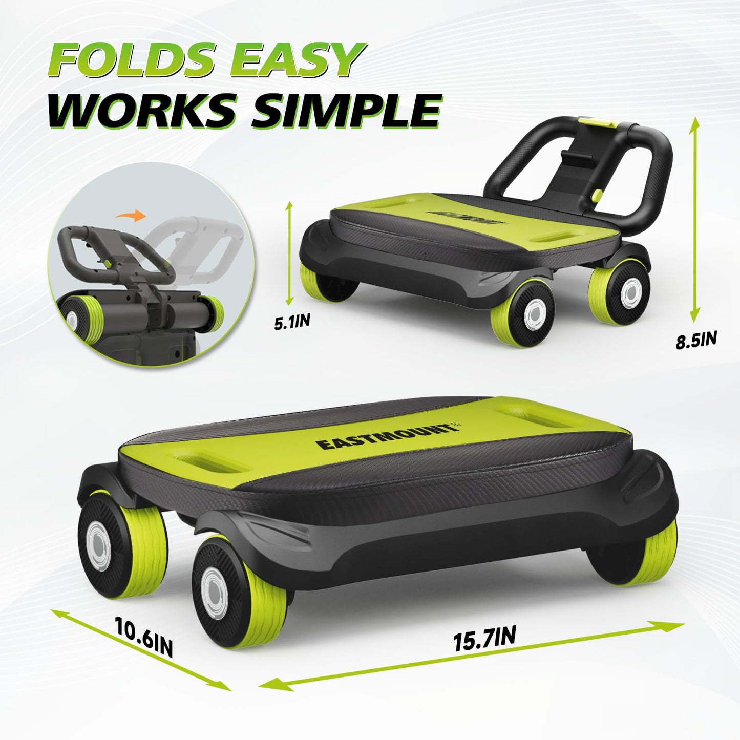 EAST MOUNT Ab Roller Wheel - Ab Roller with Elbow Support for Core Workout Belly Fat Automatic Rebound Abdominal Wheel for Women Men Home Gym Equipment (Green)