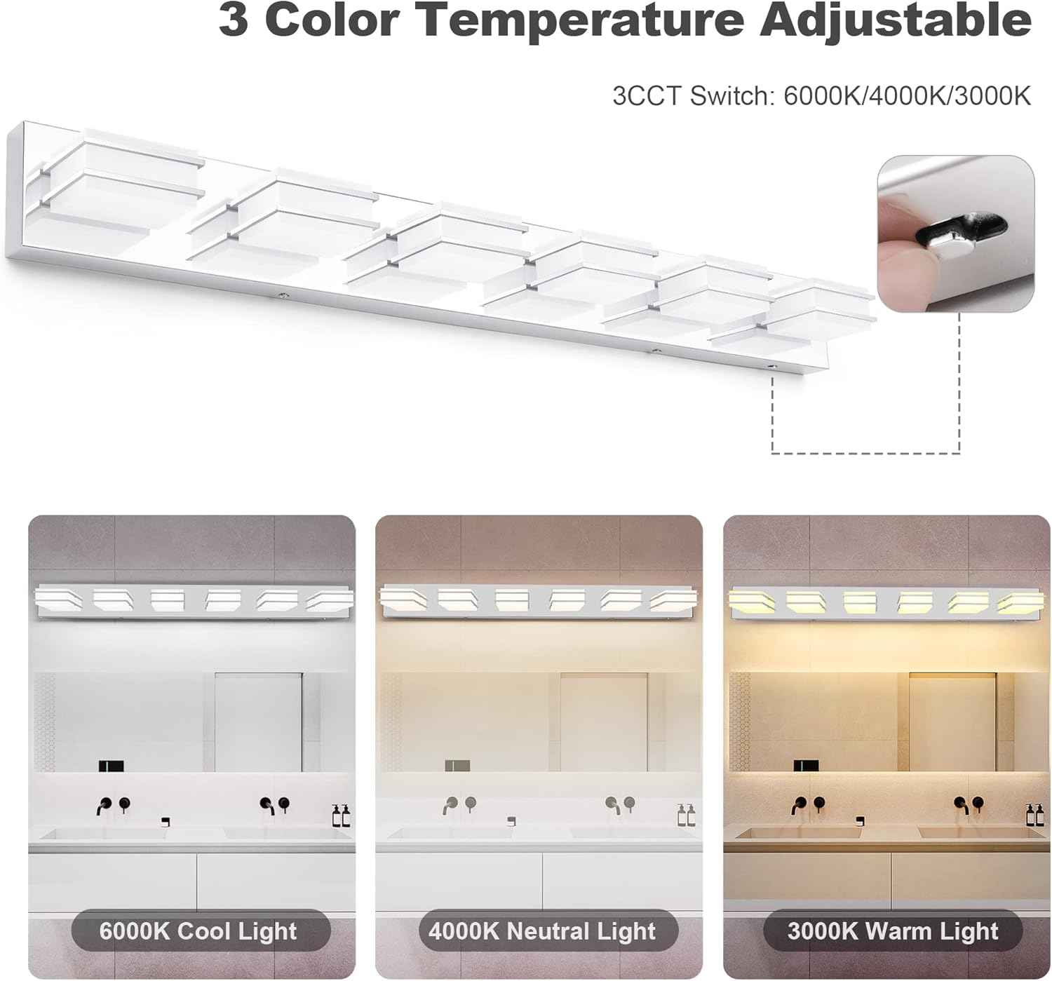 LED Chrome 3-Light Dimmable Bathroom Vanity Light Fixture - Modern Acrylic & Stainless Steel Over Mirror Lighting